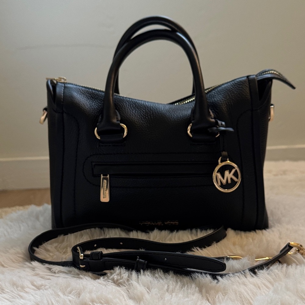 Michael Kors Carine Pebbled Leather Satchel with Gold Accents